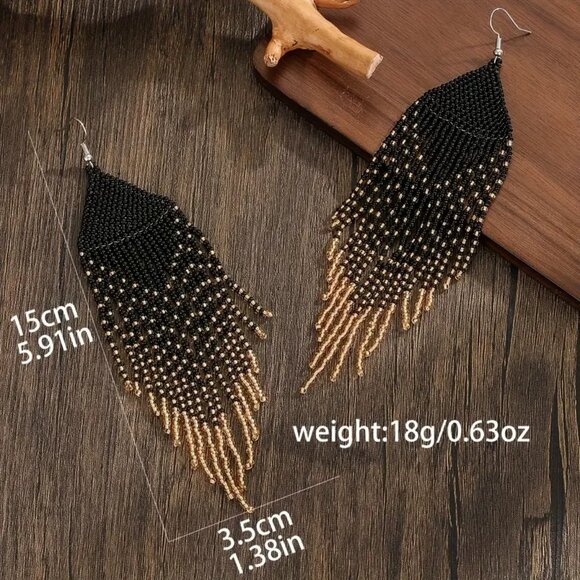 Art Deco Style Beaded Earrings - Handmade of Seed Glass Beads -Dangling Earrings - Picture 5 of 5